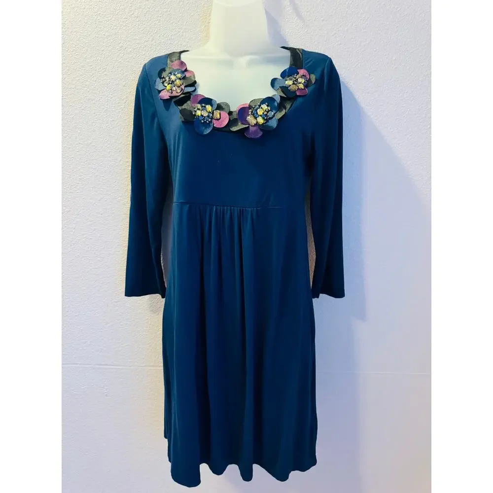 Boden Women blue long‎ sleeve embellished dress Sz 8